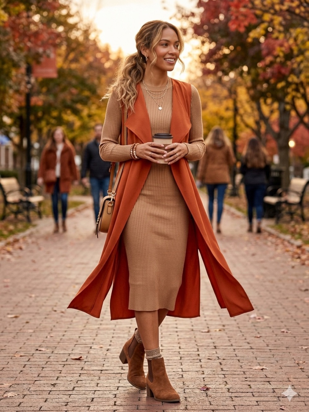 H&M Burnt Orange Sleeveless Duster Trench Vest with Pockets US4